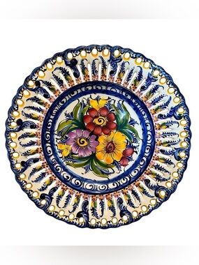 Faireal‎ Alcobaca Ceramic Portugal Hand Painted Floral Plate Platter Wall Plate